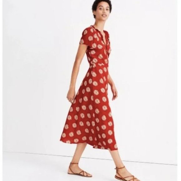 Madewell Daisy Daydream Ruffle Edge Wrap Midi Dress M - Picture 3 of 8